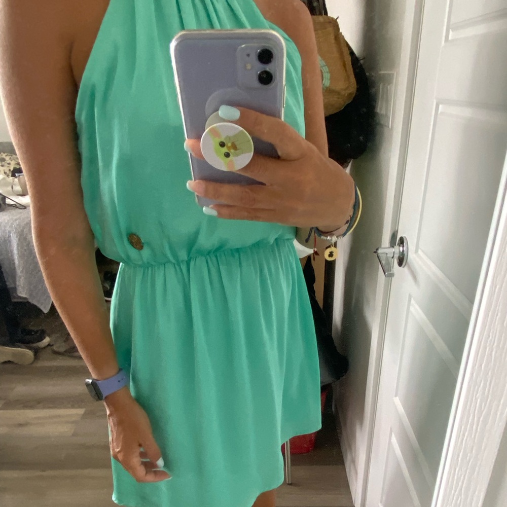 Halter green mini dress